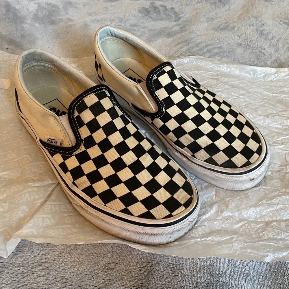 Checkered slip on vans